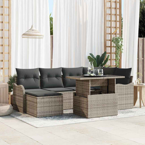 vidaXL Garden Sofa Set with Cushions with Storage 7 pcs Grey Poly Rattan