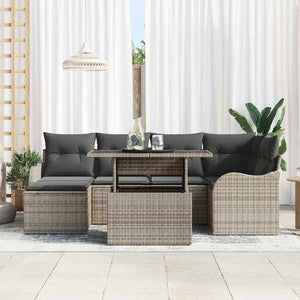 vidaXL Garden Sofa Set with Cushions with Storage 7 pcs Grey Poly Rattan