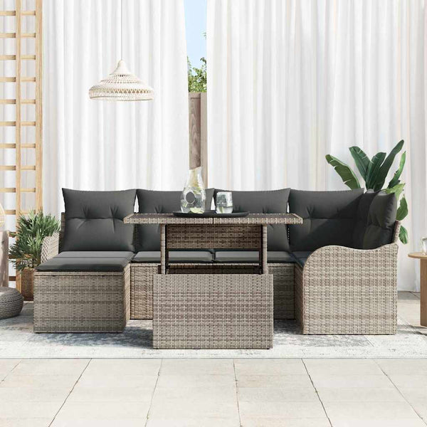 vidaXL Garden Sofa Set with Cushions with Storage 7 pcs Grey Poly Rattan
