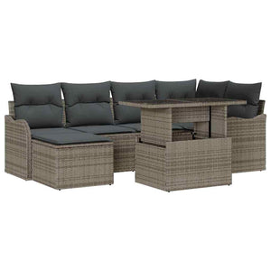 vidaXL Garden Sofa Set with Cushions with Storage 7 pcs Grey Poly Rattan