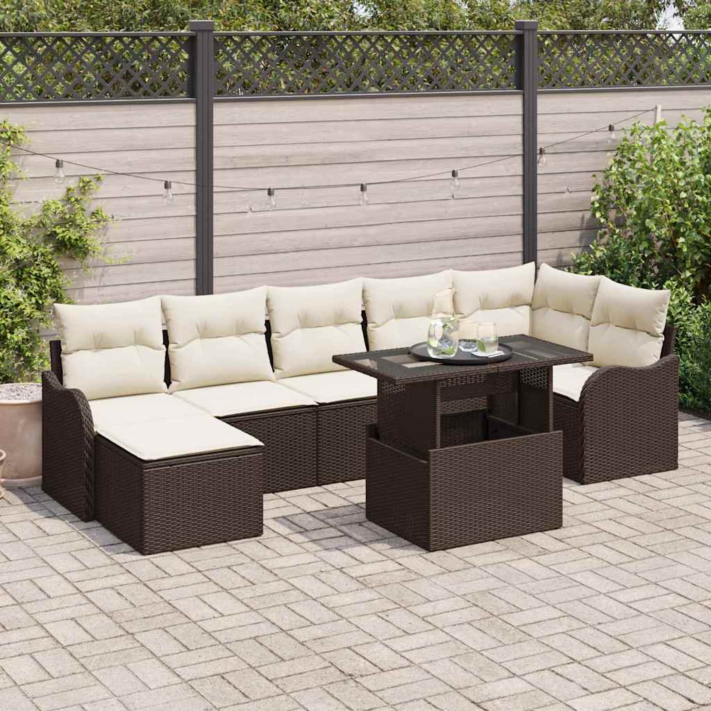 vidaXL Garden Sofa Set with Cushions with Storage 8 pcs Brown Poly Rattan