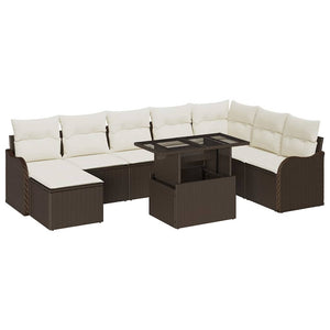 vidaXL Garden Sofa Set with Cushions and Storage 9 pcs Brown Poly Rattan