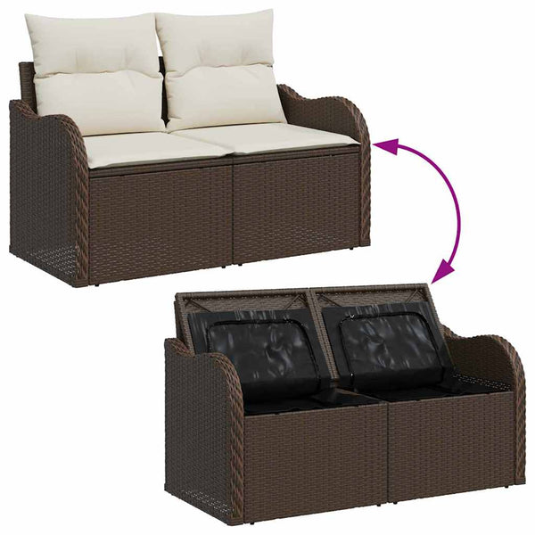 vidaXL Garden Sofa Set with Cushions and Storage 9 pcs Brown Poly Rattan
