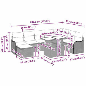 vidaXL Garden Sofa Set with Cushions and Storage 9 pcs Brown Poly Rattan
