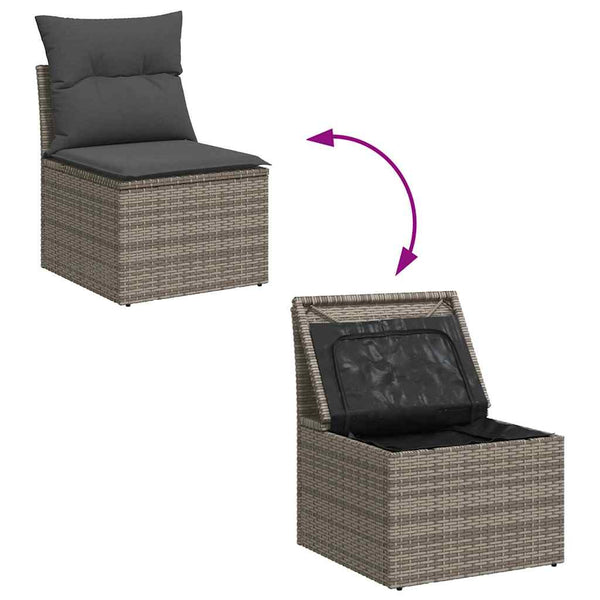 vidaXL Garden Sofa Set with Cushions with Storage 9 pcs Grey Poly Rattan
