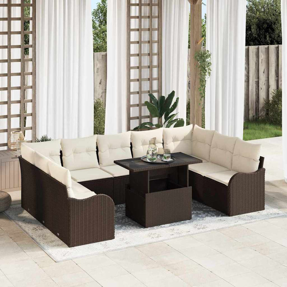 vidaXL Garden Sofa Set with Cushions 10 pcs Brown Poly Rattan