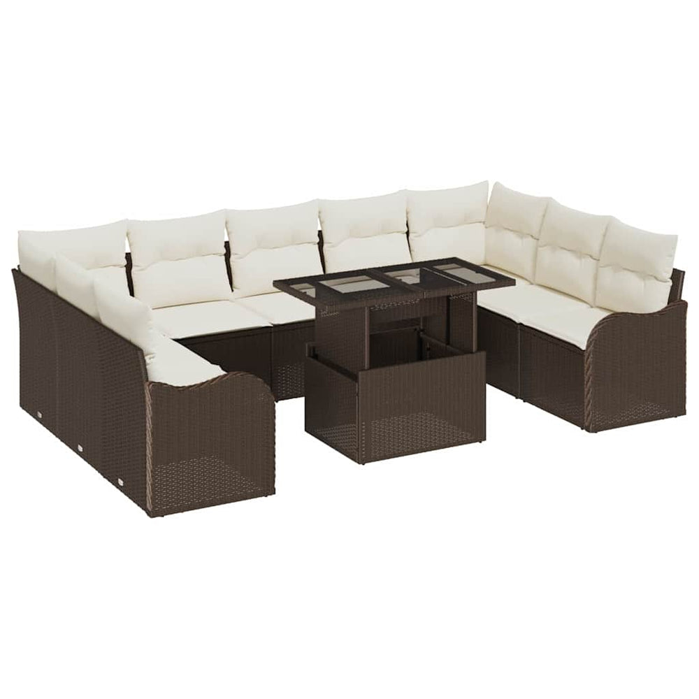 vidaXL Garden Sofa Set with Cushions 10 pcs Brown Poly Rattan