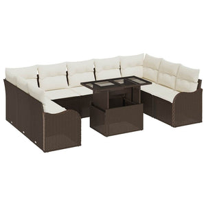 vidaXL Garden Sofa Set with Cushions 10 pcs Brown Poly Rattan