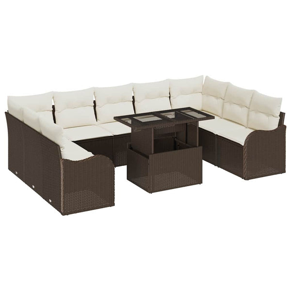 vidaXL Garden Sofa Set with Cushions 10 pcs Brown Poly Rattan