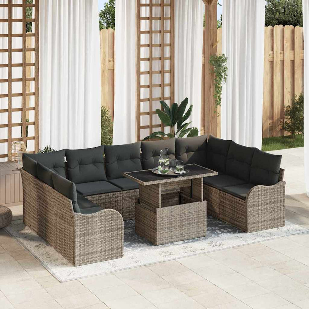 vidaXL Garden Sofa Set with Cushions 10 pcs Grey Poly Rattan