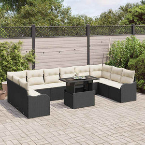 vidaXL Garden Sofa Set with Cushions 11 pcs Black Poly Rattan