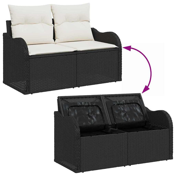 vidaXL Garden Sofa Set with Cushions 11 pcs Black Poly Rattan