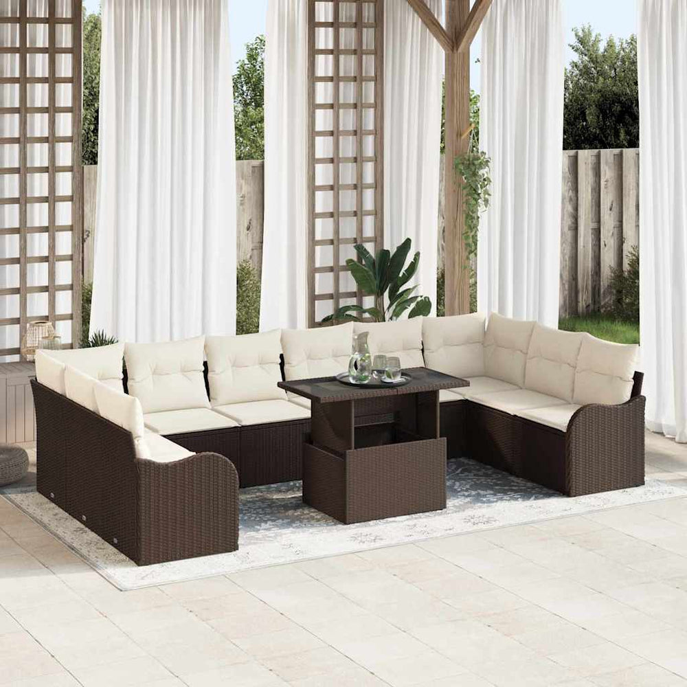 vidaXL Garden Sofa Set with Cushions 11 pcs Brown Poly Rattan