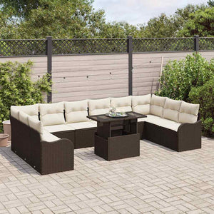vidaXL Garden Sofa Set with Cushions 11 pcs Brown Poly Rattan
