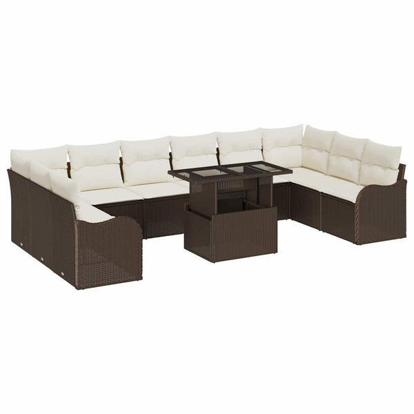 vidaXL Garden Sofa Set with Cushions 11 pcs Brown Poly Rattan