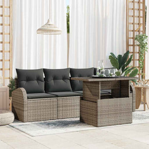 vidaXL Garden Sofa Set with Cushions 5 pcs Grey Poly Rattan