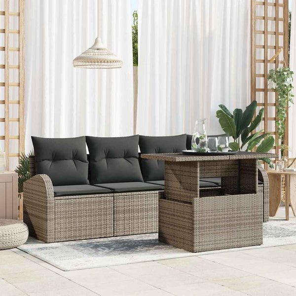 vidaXL Garden Sofa Set with Cushions 5 pcs Grey Poly Rattan