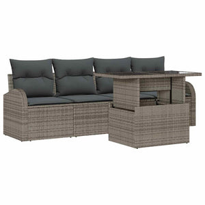 vidaXL Garden Sofa Set with Cushions 5 pcs Grey Poly Rattan