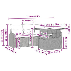 vidaXL Garden Sofa Set with Cushions 5 pcs Grey Poly Rattan