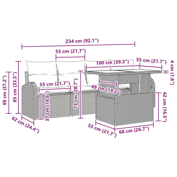 vidaXL Garden Sofa Set with Cushions 5 pcs Grey Poly Rattan