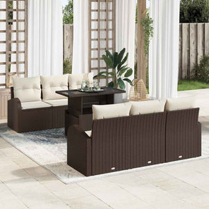 vidaXL Garden Sofa Set with Cushions with Storage 7 pcs Brown Poly Rattan