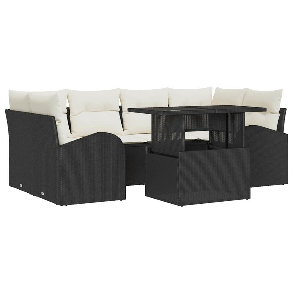 vidaXL Garden Sofa Set with Cushions 7 pcs Black Poly Rattan