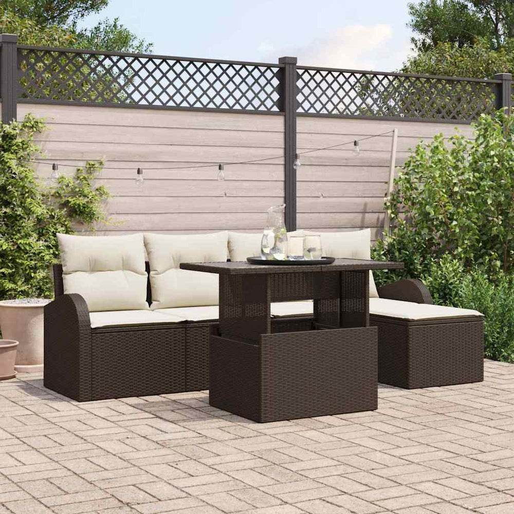 vidaXL Garden Sofa Set with Cushions with Storage 6 pcs Brown Poly Rattan