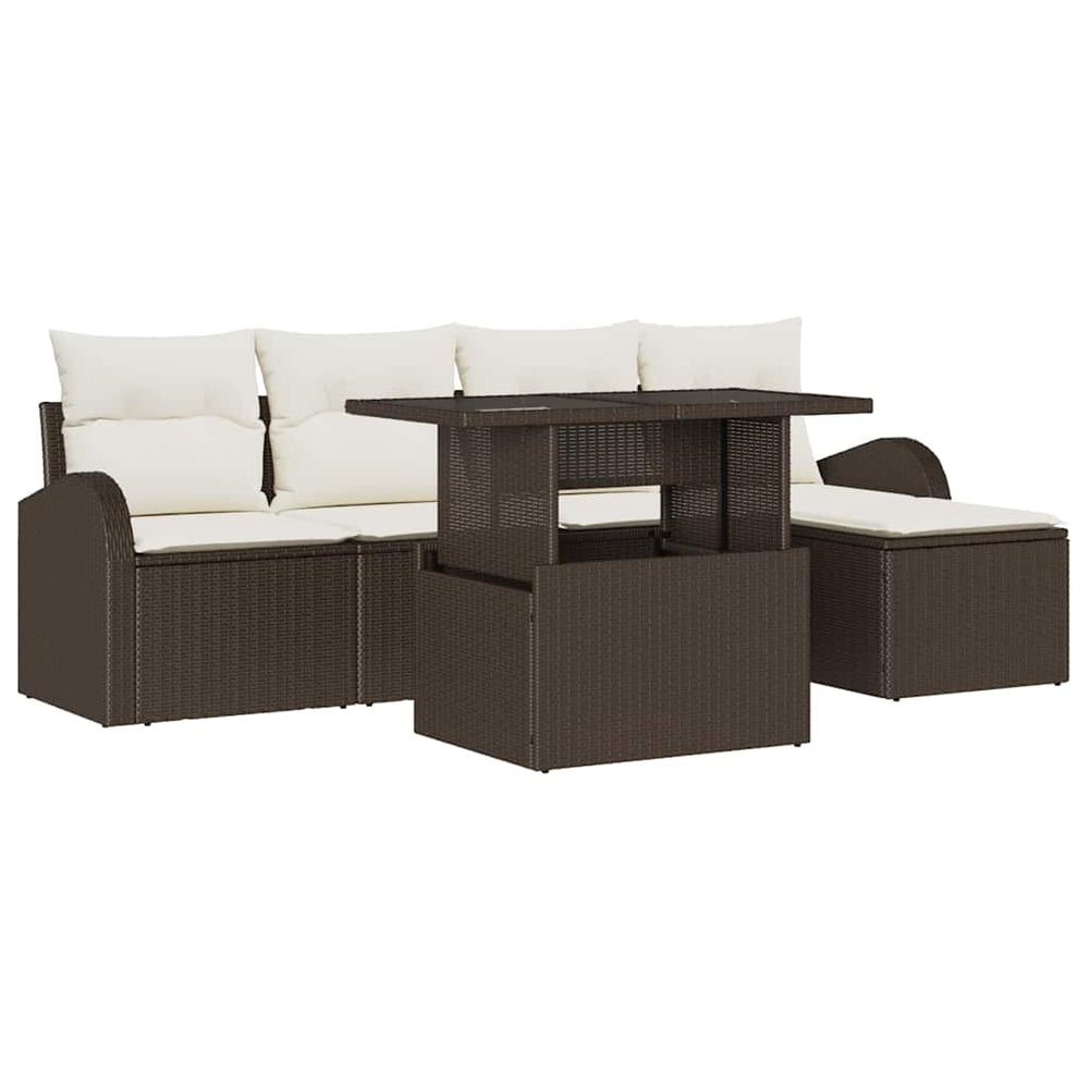 vidaXL Garden Sofa Set with Cushions with Storage 6 pcs Brown Poly Rattan