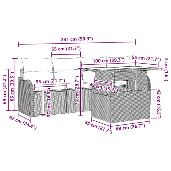 vidaXL Garden Sofa Set with Cushions with Storage 6 pcs Brown Poly Rattan