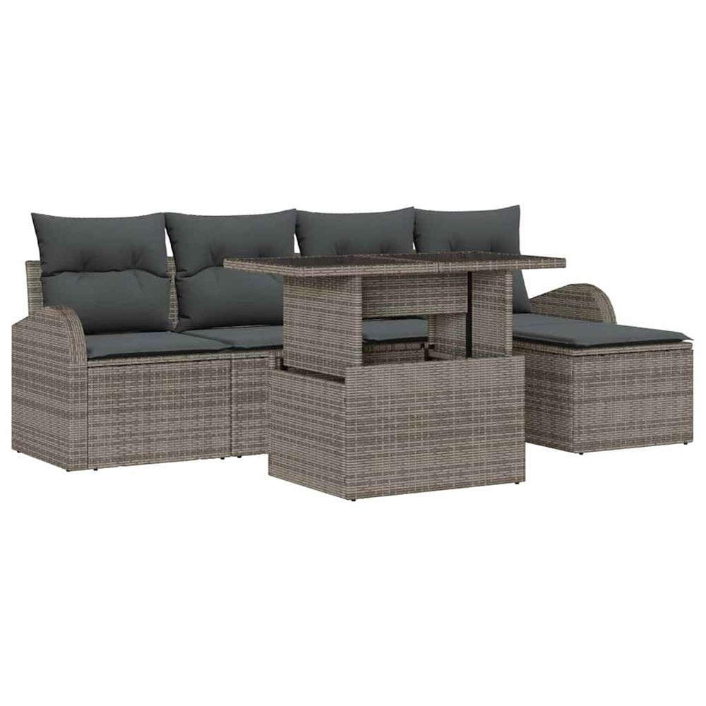 vidaXL Garden Sofa Set with Cushions with Storage 6 pcs Grey Poly Rattan