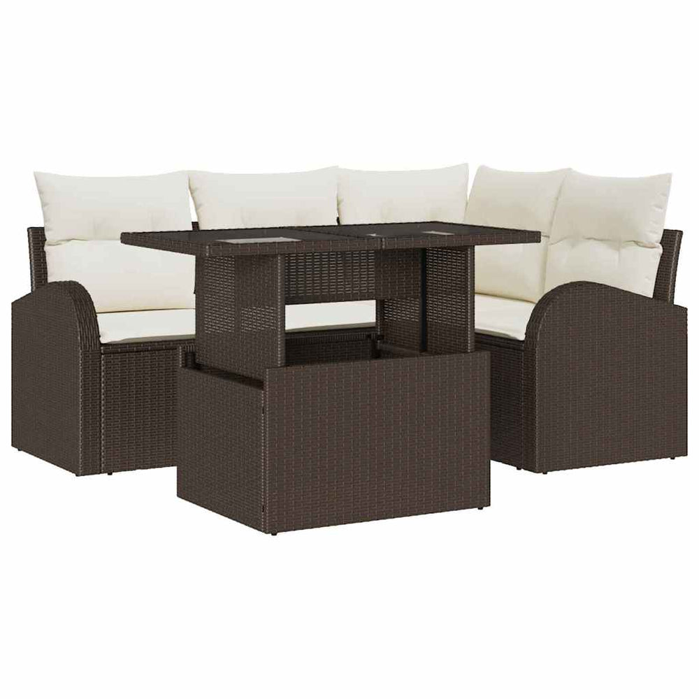 vidaXL Garden Sofa Set with Cushions with Storage 5 pcs Brown Poly Rattan