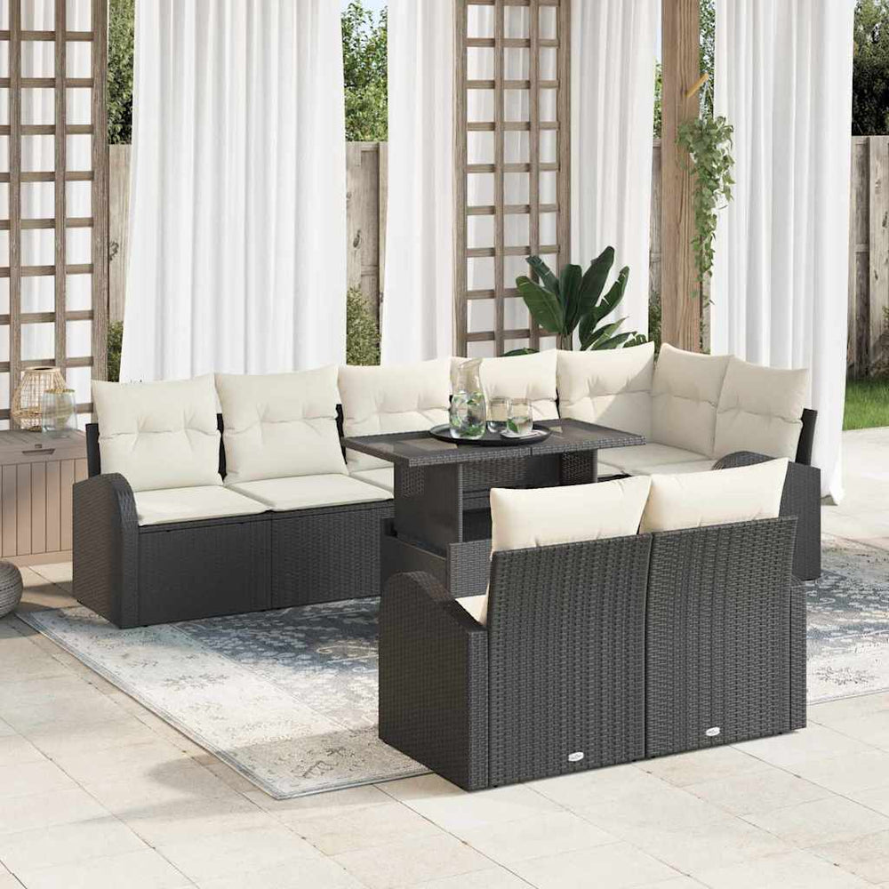 vidaXL Garden Sofa Set with Storage 9 pcs Black Poly Rattan