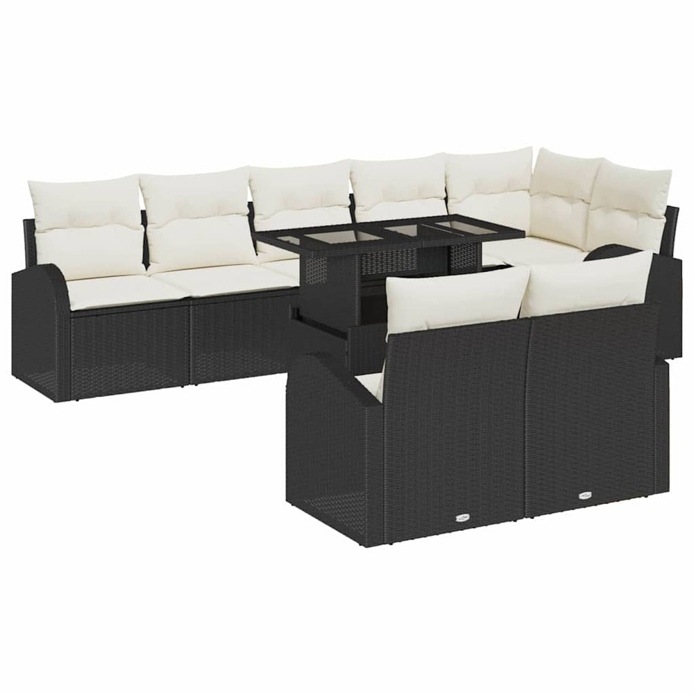 vidaXL Garden Sofa Set with Storage 9 pcs Black Poly Rattan