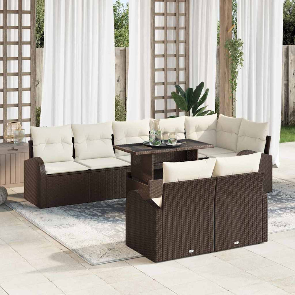 vidaXL Garden Sofa Set with Storage 9 pcs Brown Poly Rattan