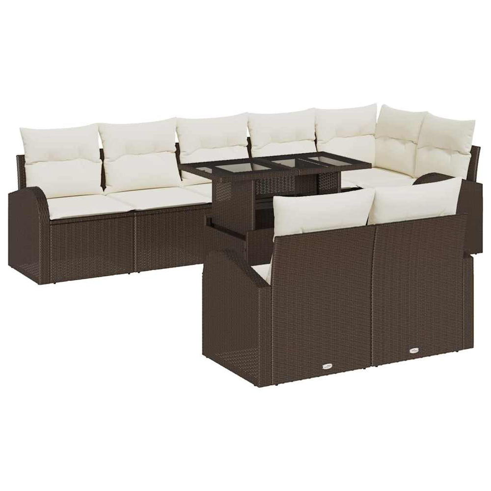 vidaXL Garden Sofa Set with Storage 9 pcs Brown Poly Rattan