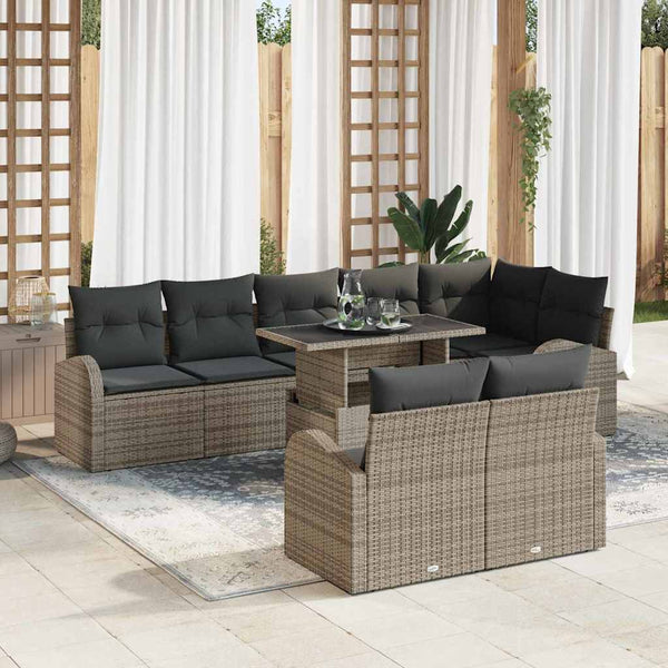 vidaXL Garden Sofa Set with Storage 9 pcs Grey Poly Rattan
