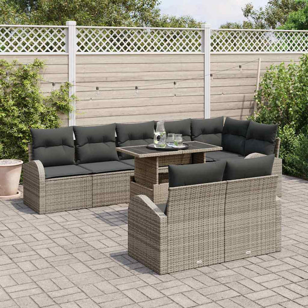 vidaXL Garden Sofa Set with Storage 9 pcs Grey Poly Rattan