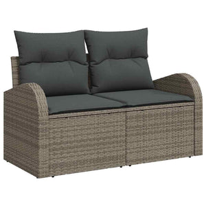 vidaXL Garden Sofa Set with Storage 9 pcs Grey Poly Rattan
