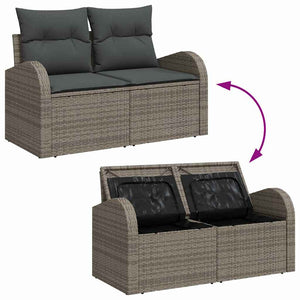 vidaXL Garden Sofa Set with Storage 9 pcs Grey Poly Rattan