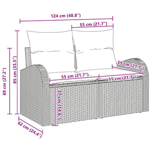 vidaXL Garden Sofa Set with Storage 9 pcs Grey Poly Rattan