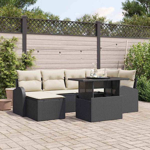 vidaXL Garden Sofa Set with Storage 7 pcs Black Poly Rattan