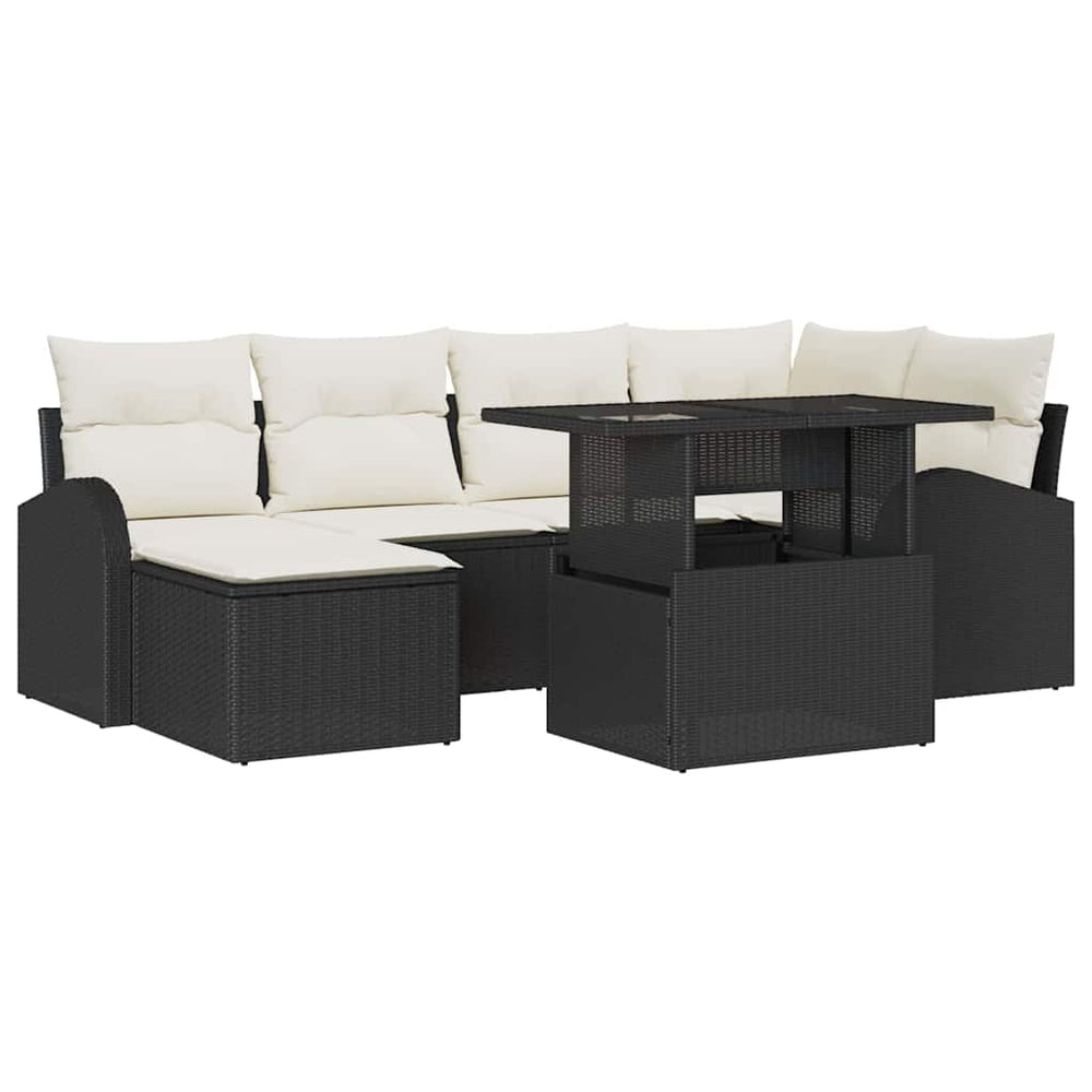 vidaXL Garden Sofa Set with Storage 7 pcs Black Poly Rattan