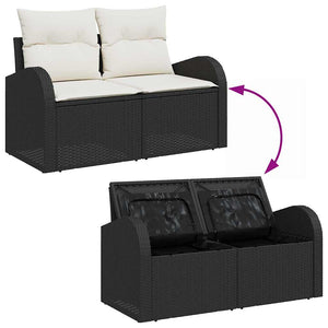 vidaXL Garden Sofa Set with Storage 7 pcs Black Poly Rattan