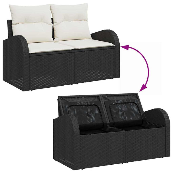 vidaXL Garden Sofa Set with Storage 7 pcs Black Poly Rattan