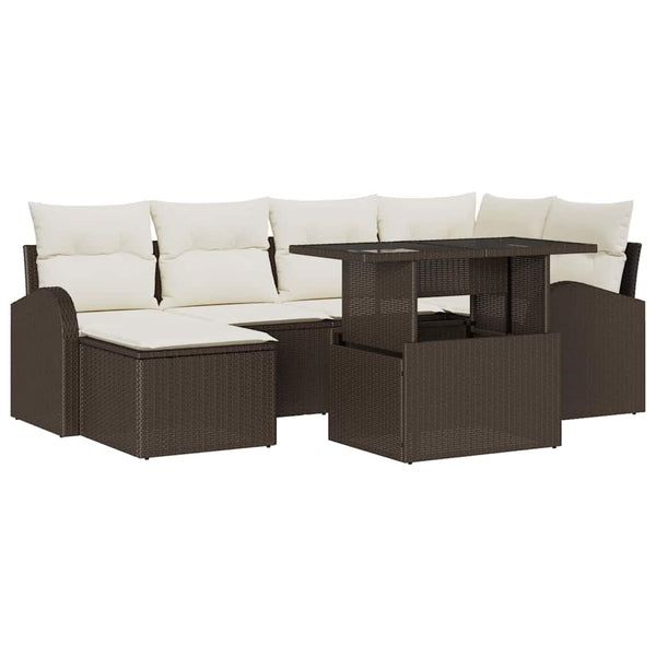 vidaXL Garden Sofa Set with Storage 7 pcs Brown Poly Rattan
