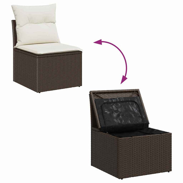 vidaXL Garden Sofa Set with Storage 7 pcs Brown Poly Rattan