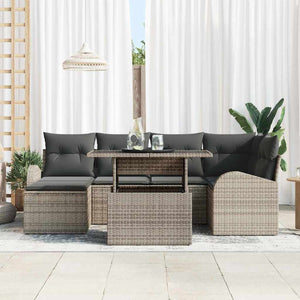 vidaXL Garden Sofa Set with Storage 7 pcs Grey Poly Rattan
