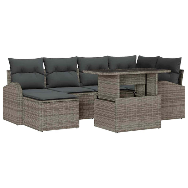 vidaXL Garden Sofa Set with Storage 7 pcs Grey Poly Rattan