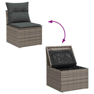 vidaXL Garden Sofa Set with Storage 7 pcs Grey Poly Rattan