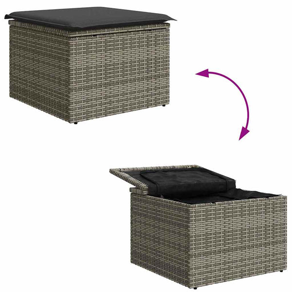 vidaXL Garden Sofa Set with Storage 7 pcs Grey Poly Rattan